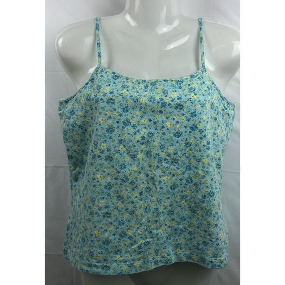 St. John's Bay Tank Top Women XL Blue Floral Cotton Adj Straps Built In Bra - Picture 1 of 12